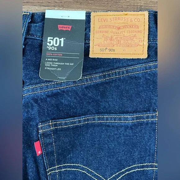 Levi’s Premium 501 90s Straight Leg Selvedge Jeans ‘Blue’ size wmns W27xL36
